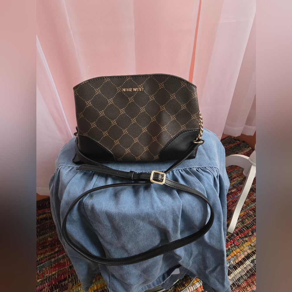 Nine West Black and Brown Logo Crossbody Bag